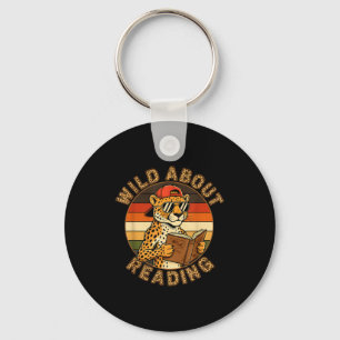 Funny wild about reading funny leopard book lover key ring
