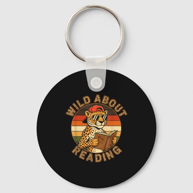 Funny wild about reading funny leopard book lover  key ring (Front)