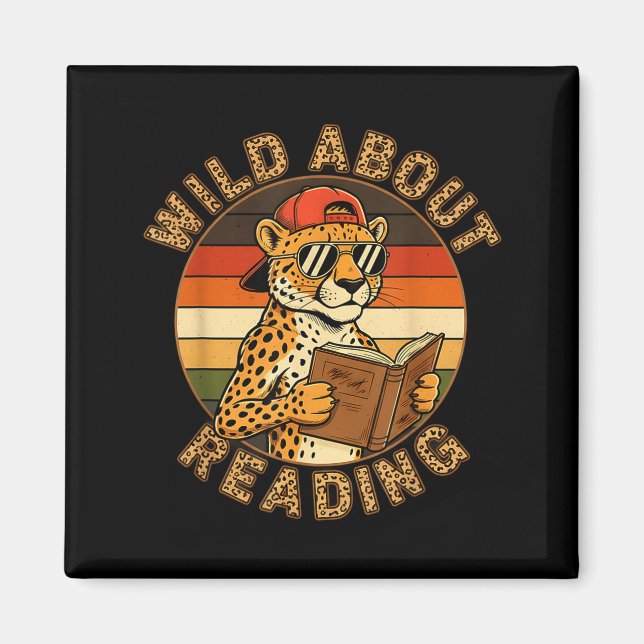 Funny wild about reading funny leopard book lover  magnet (Front)