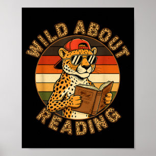 Funny wild about reading funny leopard book lover poster