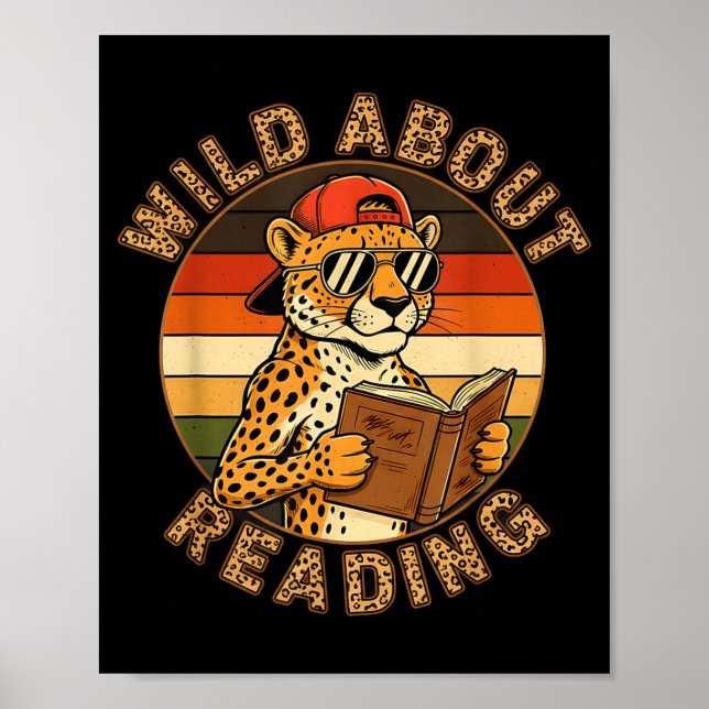 Funny wild about reading funny leopard book lover  poster (Front)