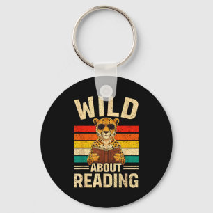 Funny wild about reading retro cheetah book boys key ring