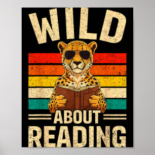 Funny wild about reading retro cheetah book boys poster