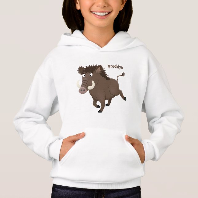 Funny wild boar razorback cartoon illustration (Front)