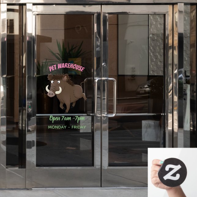 Funny wild boar razorback cartoon illustration (Office Door)