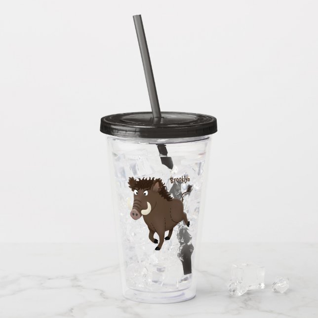 Funny wild boar razorback cartoon illustration acrylic tumbler (Front Ice)