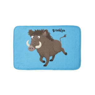 Funny wild boar razorback cartoon illustration bath mat