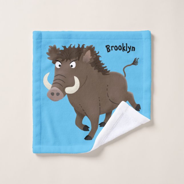 Funny wild boar razorback cartoon illustration  bath towel set (Wash Cloth)