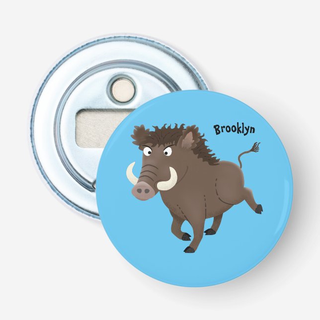 Funny wild boar razorback cartoon illustration bottle opener (Front)