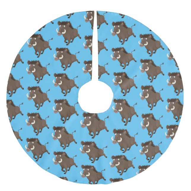Funny wild boar razorback cartoon illustration brushed polyester tree skirt (Front)