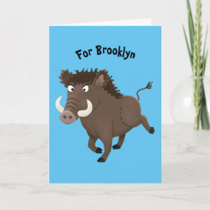 Funny wild boar razorback cartoon illustration card