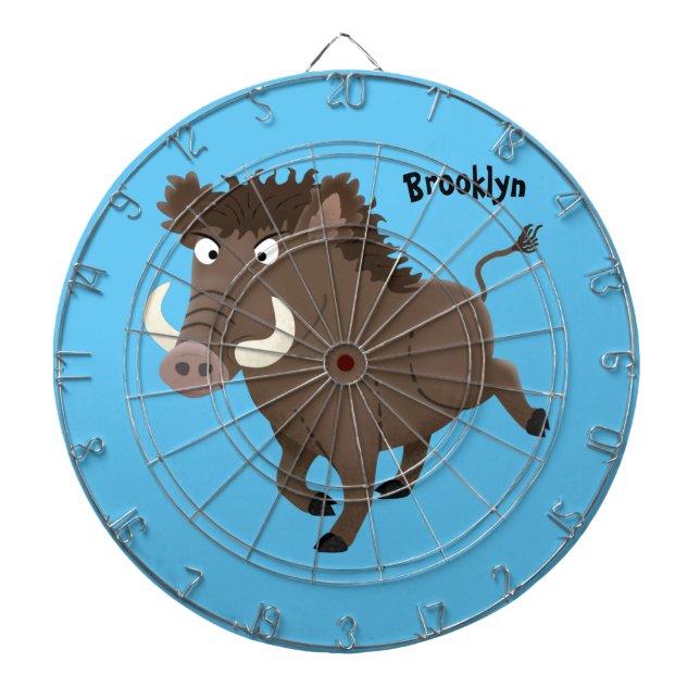 Funny wild boar razorback cartoon illustration dartboard (Front)