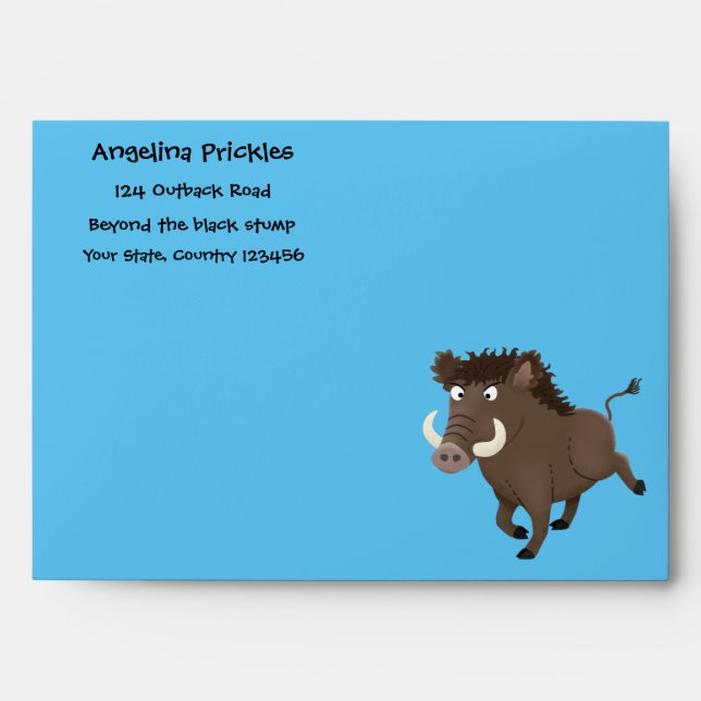 Funny wild boar razorback cartoon illustration envelope (Front)