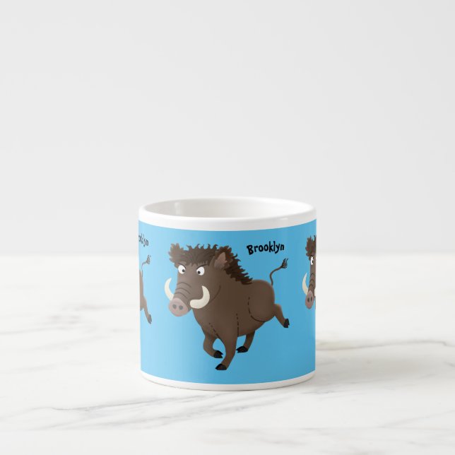 Funny wild boar razorback cartoon illustration espresso cup (Front)