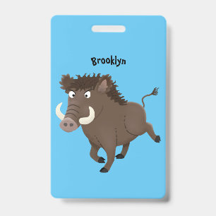 Funny wild boar razorback cartoon illustration  ID badge