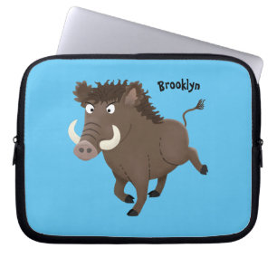 Funny wild boar razorback cartoon illustration laptop sleeve
