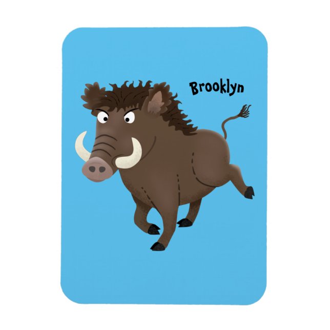 Funny wild boar razorback cartoon illustration magnet (Vertical)