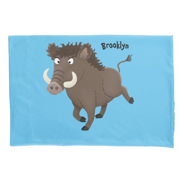 Funny wild boar razorback cartoon illustration pillowcase (Front)