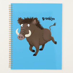 Funny wild boar razorback cartoon illustration planner