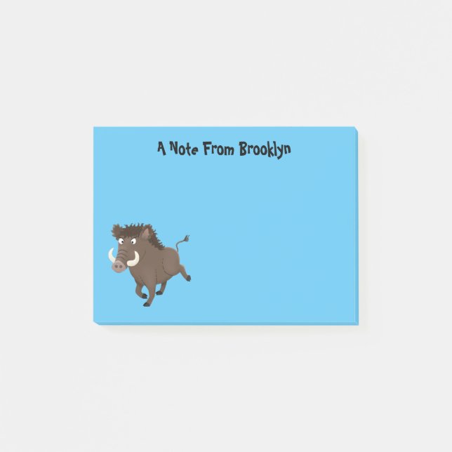 Funny wild boar razorback cartoon illustration post-it notes (Front)