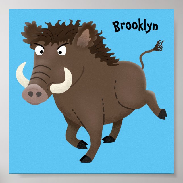 Funny wild boar razorback cartoon illustration poster (Front)