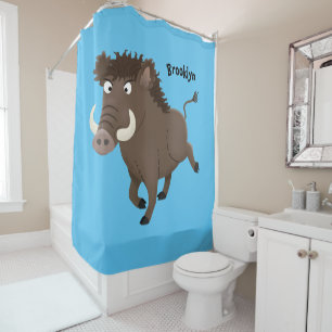 Funny wild boar razorback cartoon illustration shower curtain