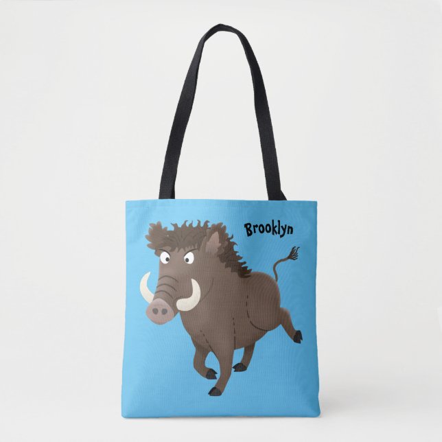 Funny wild boar razorback cartoon illustration tote bag (Front)