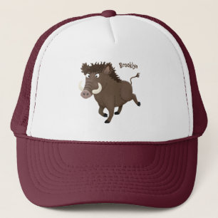 Funny wild boar razorback cartoon illustration trucker hat