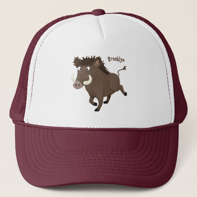 Funny wild boar razorback cartoon illustration trucker hat (Front)