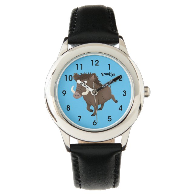 Funny wild boar razorback cartoon illustration watch (Front)