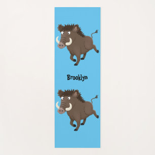 Funny wild boar razorback cartoon illustration yoga mat