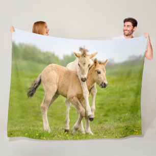 Funny Wild Konik Horses Foals Playing Together - Fleece Blanket