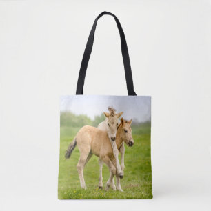 Funny Wild Konik Horses Foals Playing Together - Tote Bag