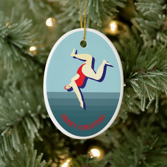 Funny wild swimming woman Christmas Ceramic Ornament (Tree)