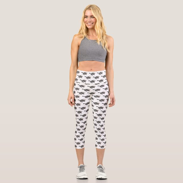 Funny wildebeest running cartoon illustration capri leggings (Front)
