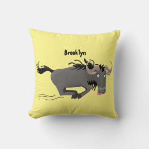 Funny wildebeest running cartoon illustration cushion
