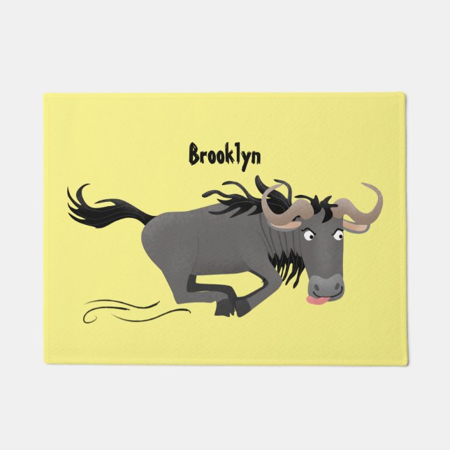 Funny wildebeest running cartoon illustration doormat (Front)
