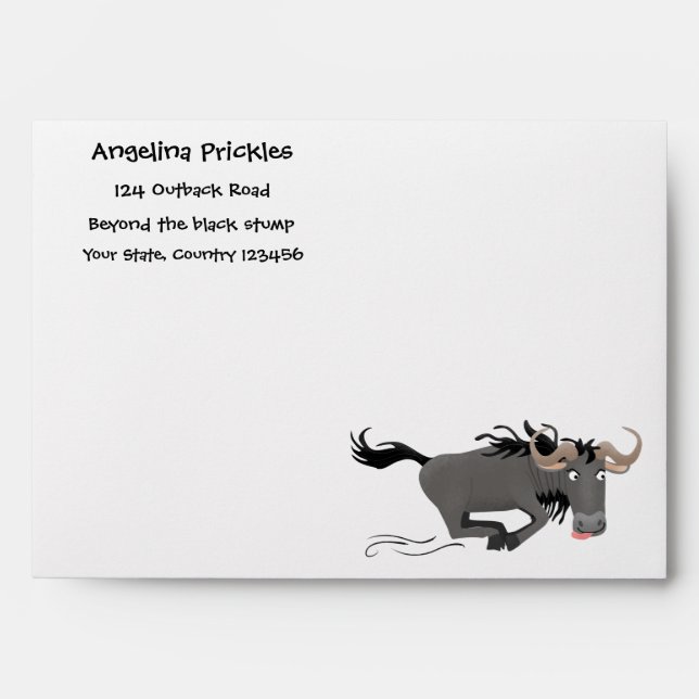Funny wildebeest running cartoon illustration envelope (Front)