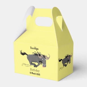 Funny wildebeest running cartoon illustration favour box