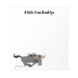 Funny wildebeest running cartoon illustration  notepad