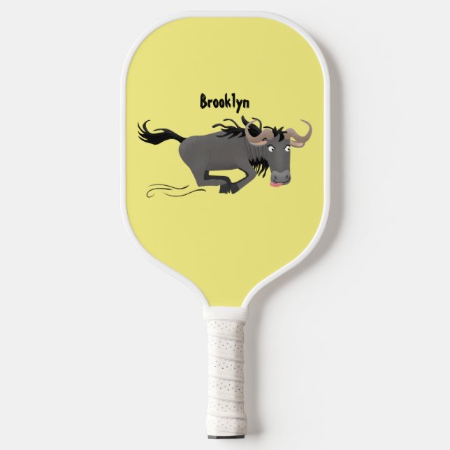 Funny wildebeest running cartoon illustration  pickleball paddle (Front)