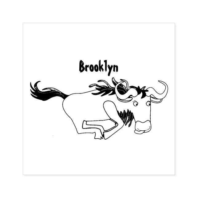 Funny wildebeest running cartoon illustration rubber stamp (Imprint)