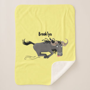 Funny wildebeest running cartoon illustration  sherpa blanket