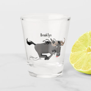 Funny wildebeest running cartoon illustration shot glass