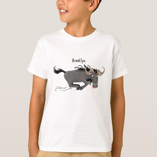 Funny wildebeest running cartoon illustration T-Shirt (Front)