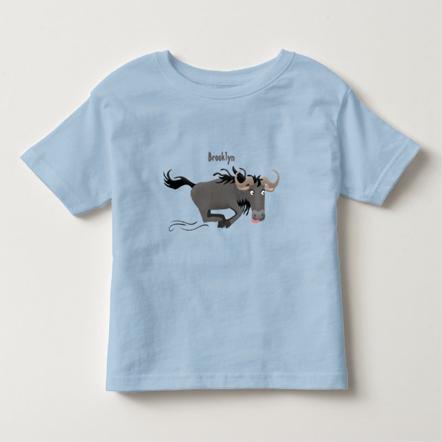 Funny wildebeest running cartoon illustration toddler T-Shirt (Front)