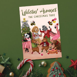 Funny Wilding Around the Christmas Tree  Card