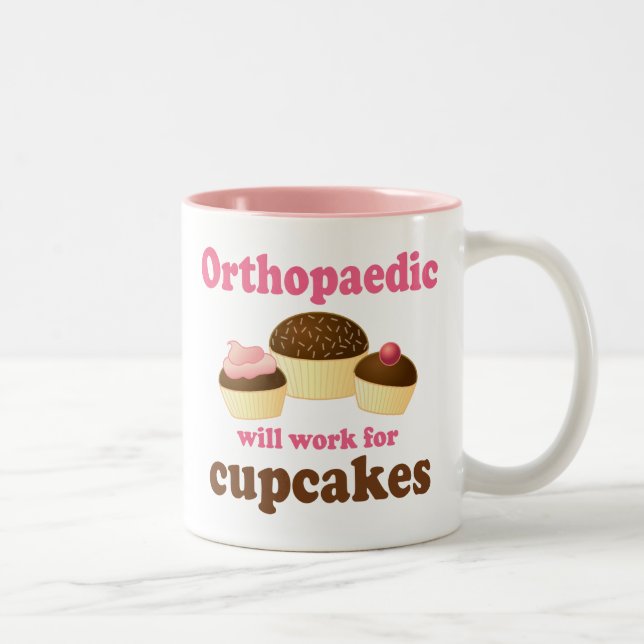 Funny Will Work for Cupcakes Orthopaedic Two-Tone Coffee Mug (Right)