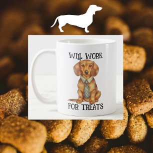 FUNNY Will Work For Treats Dachshund with Tie Coffee Mug