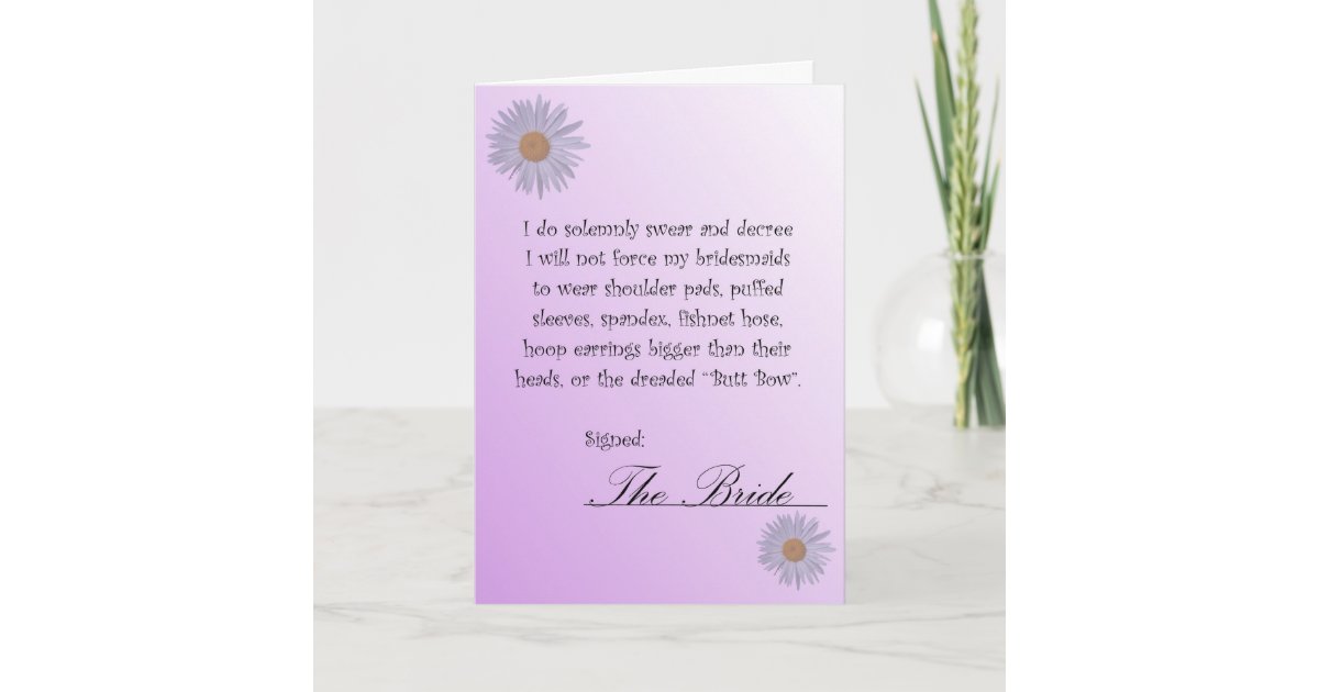 Funny Will You Be My Bridesmaid Contract Card Zazzle